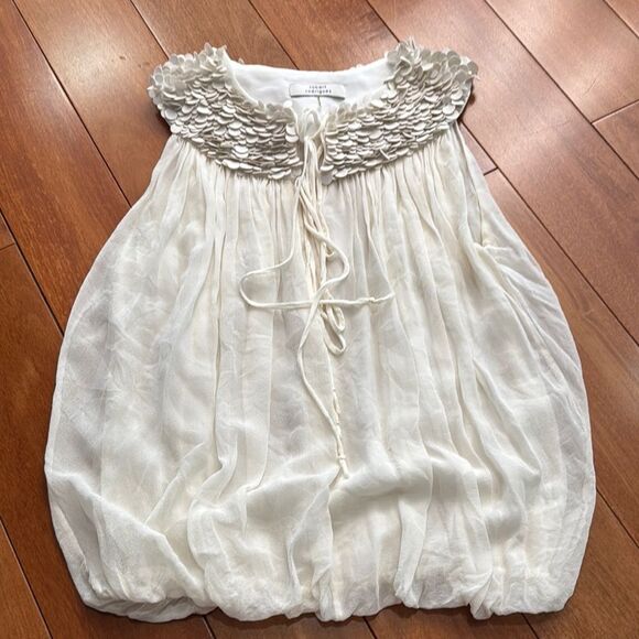 Robert Rodriguez White Silk Sleeveless Leather Floral Patels Accents Size 10 - Picture 1 of 8